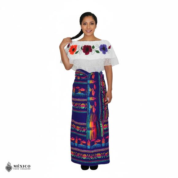 Traditional Mexican Floral Cambaya Dress Set – Handmade Two-Piece Skirt & Blouse - Picture 7 of 7